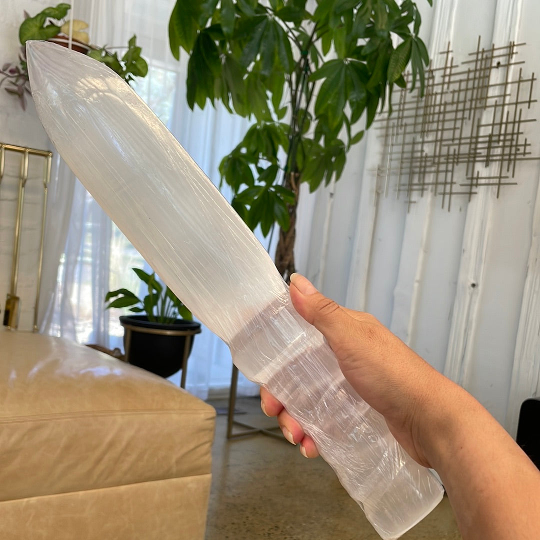 Selenite Knife with Twisted Handle Metaphysical - Chakra - Hand Carved and Polished 25cm