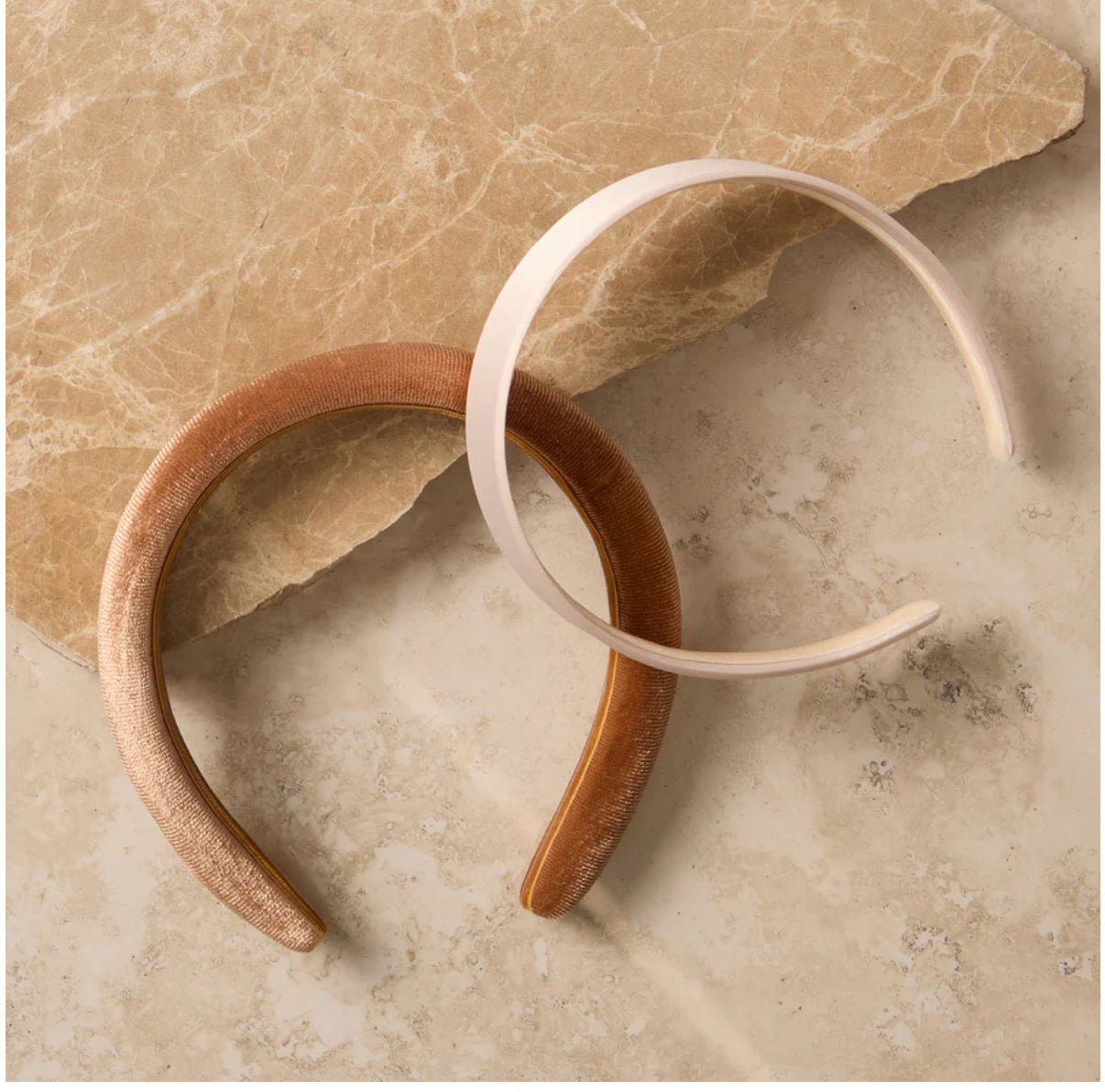 Recycled Fabric Satin & Velvet Headbands 2pc Set - Neutrals