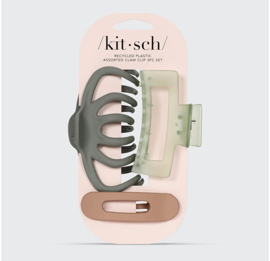 Recycled Plastic Assorted Claw Clips 3 pc - Eucalyptus