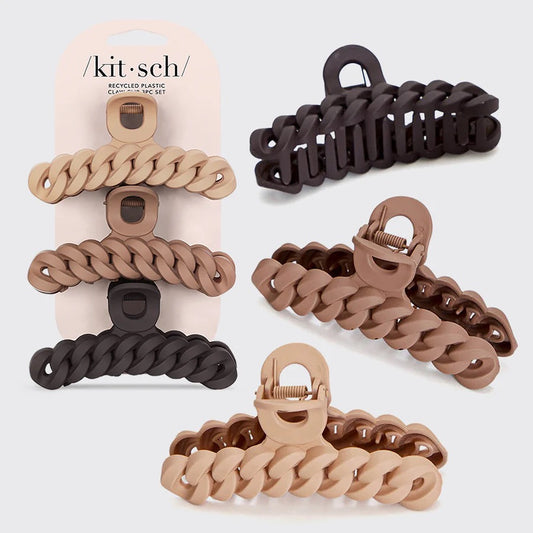 Recycled Plastic Chain Claw Clip 3 pc - Neutrals