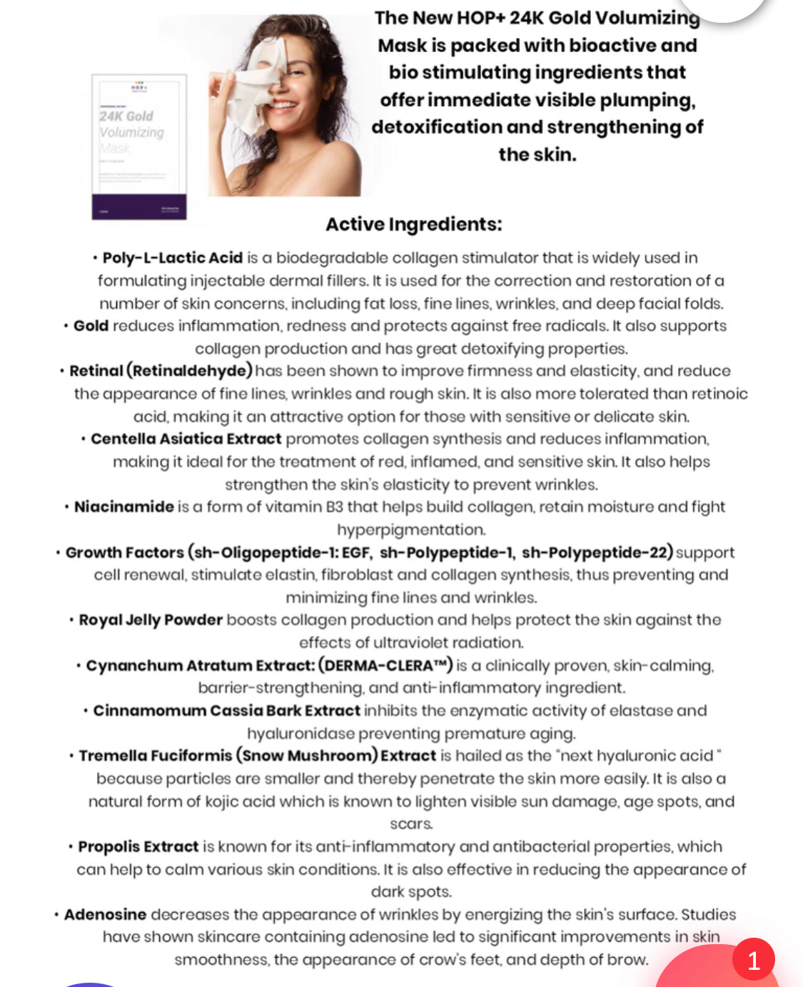 HOUSE OF PLLA® HOP+ 24k Gold Volumizing Sheet Mask