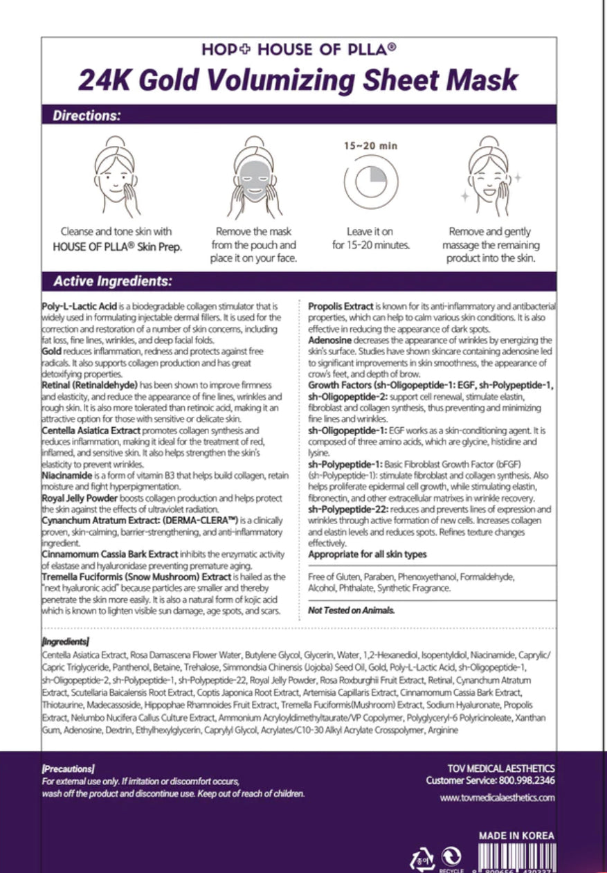 HOUSE OF PLLA® HOP+ 24k Gold Volumizing Sheet Mask